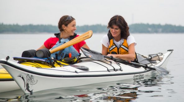 A student and an instructor learning about sea kayaking at White Squall Paddling Centre.